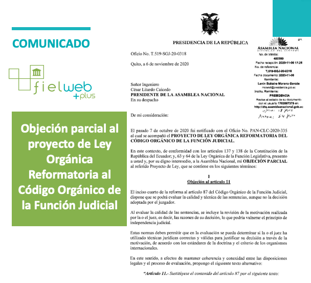 Objeción parcial al proyecto de Ley Orgánica Reformatoria del Código Orgánico de la Función Judicial