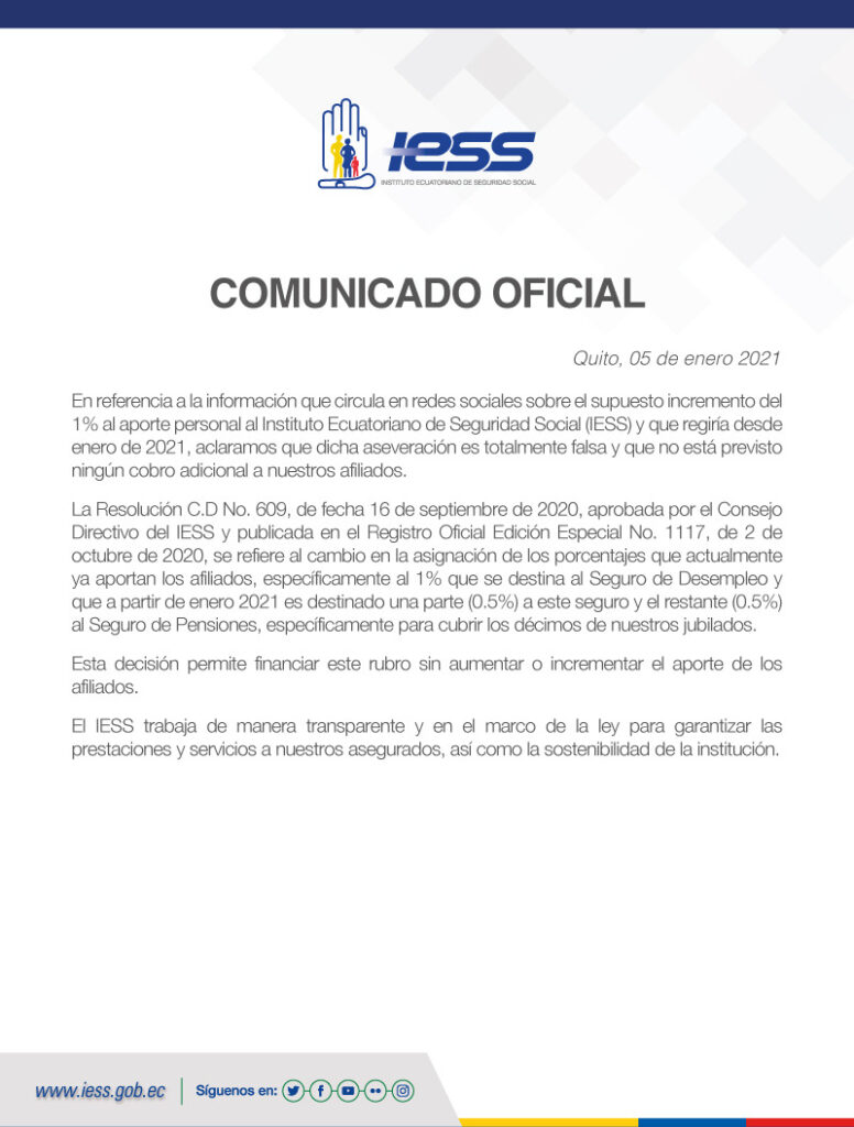 Comunicado del IESS