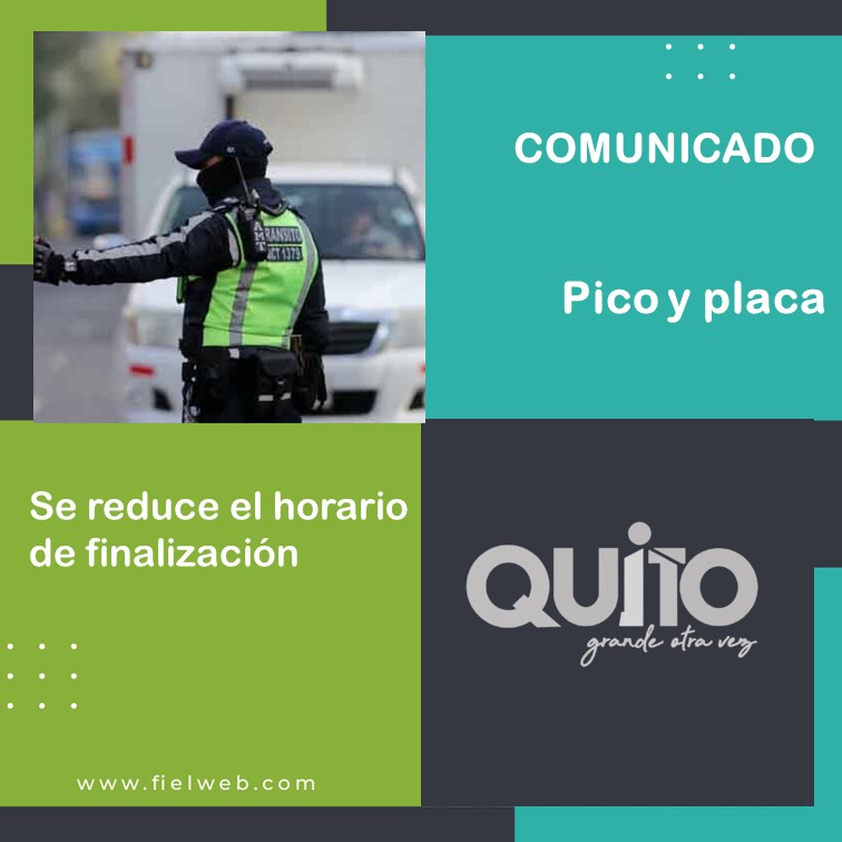 Se reduce el horario de finalización del pico y placa en Quito