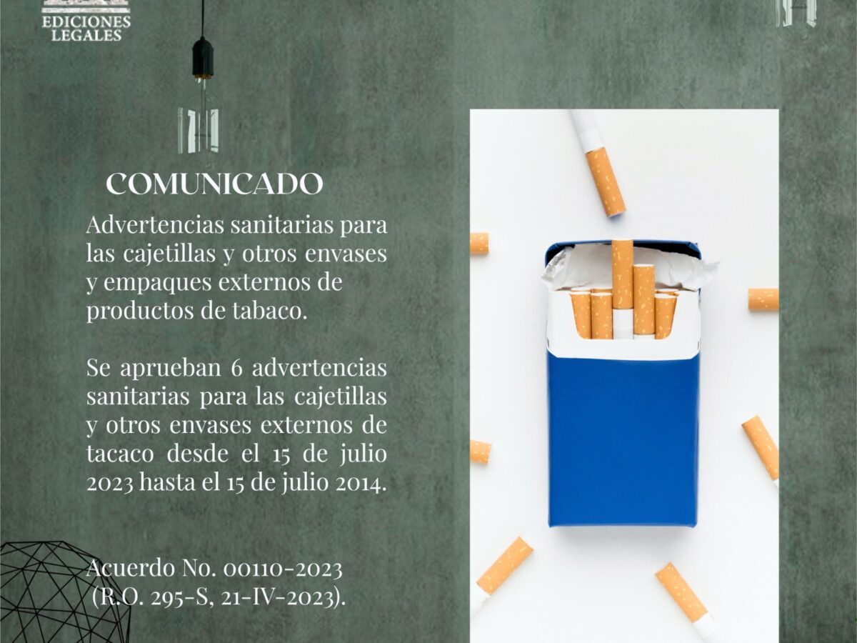 Advertencias sanitarias para las cajetillas y otros envases y empaques externos de productos de tabaco