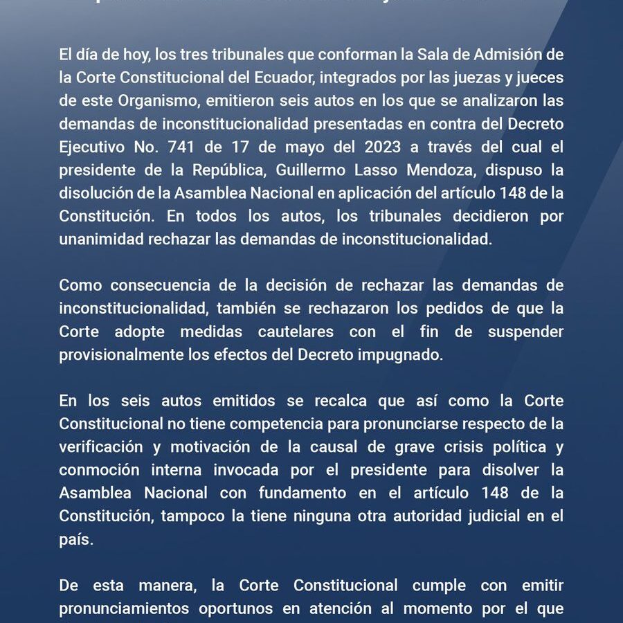 Se inadmite las demandas de inconstitucionalidad del Decreto No. 741