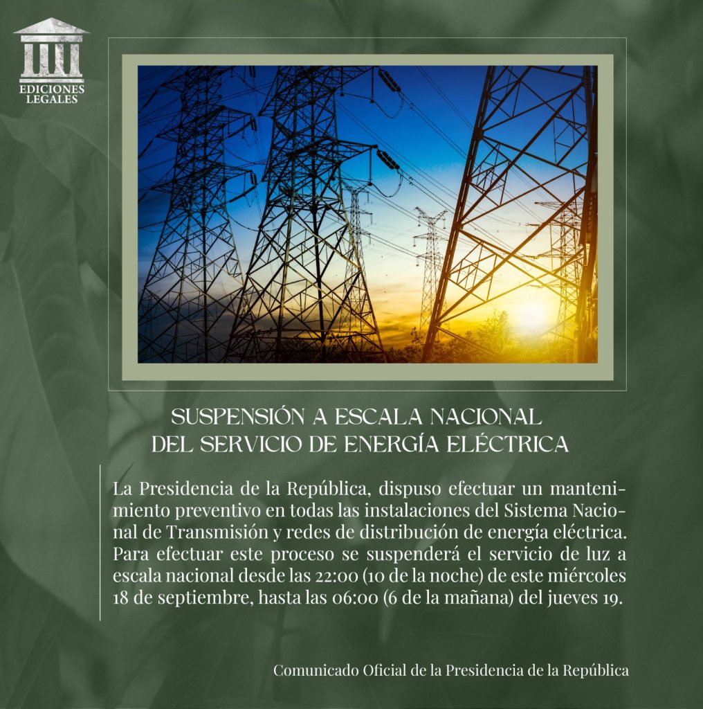 SUSPENSIÓN A ESCALA NACIONAL DEL SERVICIO DE ENERGÍA ELÉCTRICA